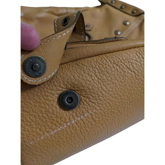 HYPE Genuine Leather Tan Satchel Hobo Bag Purse Studs Studded Bronze Hardware - Picture 3 of 9